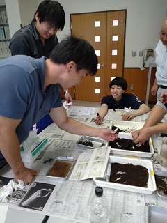 土を触って土性を確認します